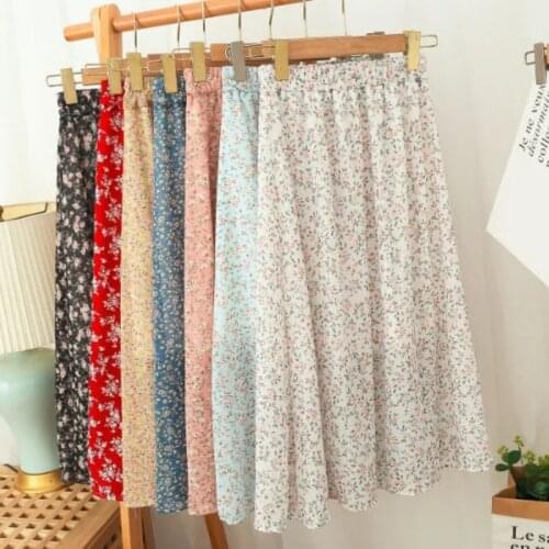 Zoki Elastic Waist Chiffon Midi Skirt Summer Fashion Floral Print A Line Beach Holiday Skirts High Waist Casual Mujer Faldas