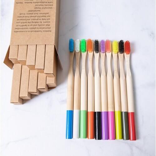 10 Bamboo Toothbrush Eco Friendly Vegan Products Colorful Round Head Adult Toothbrushes Zero Waste Wood Teeth Brush Oral Hygiene