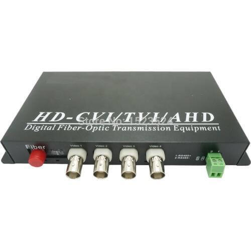1080P HD AHD CVI TVI Fiber optical video converter, 4 Channel Video Optical Conveter with Reverse RS485 Data Single Mode 20KM