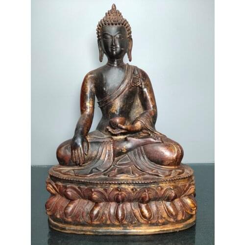 13"Tibet Temple Collection Old Bronze Cinnabar Lacquer Shakyamuni Buddha Medicine Buddha Amitabha Enshrine the Buddha