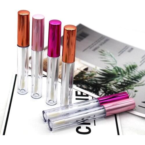 2.5ml Plastic Transparent Lipgloss Empty Tube Cosmetic Red Gold Pink Lid Lip Gloss Packaging Container
