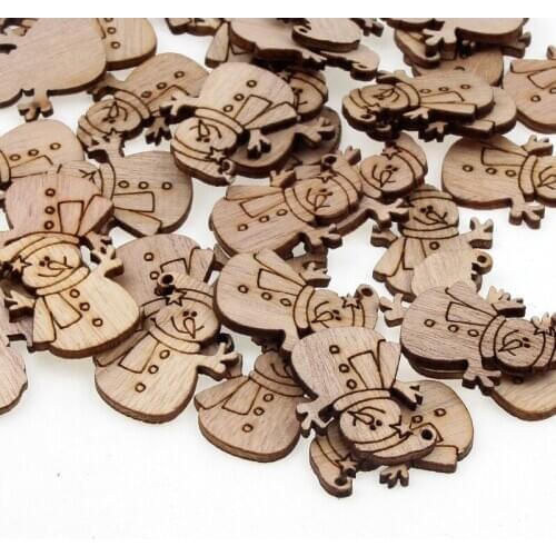 20pcs Natural Wooden Scrapbook Wooden 28x30mm Christmas Snowman Pattern Crafts Diy Home Holiday Decoration Accessories