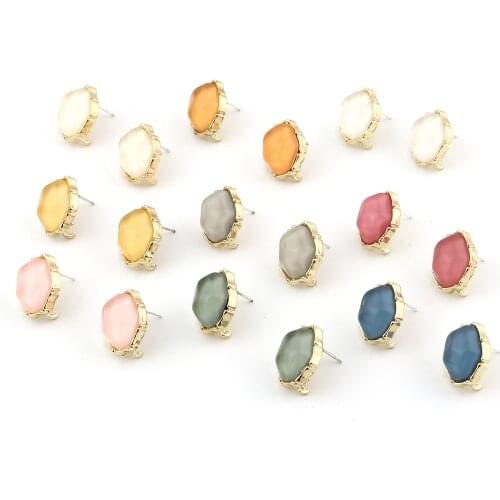 Handmade Ear Post Stud Earrings Findings Oval Gold Color Metal Multicolor Acrylic DIY Earrings Jewelry Gifts 17mm x 14mm,4PCs