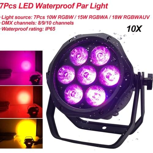 10Pcs/Lot LED Waterproof Par Light RGBWA+UV 6IN1 7x18W Disco Wash Strobe Light Equipment DMX512 Stage DJ Party Effect Lighting