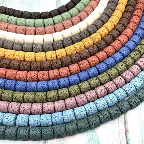 8mm/10mm Cylinder Shape Volcanic Rock Stone Beads Lava Stone Beads for Jewelry Making Diy Accessories Natural Stone Beads