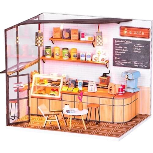 DIY DollHouse Wooden Doll Houses Miniature Dollhouse Furniture Kit Toys Coffee Shop Model for children Gift