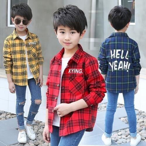 Childrens clothes boys long sleeved cotton shirts are available for four seasons 4-15 years old
