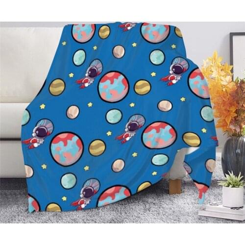 Cartoon Space Astronaut Pattern Flannel Blanket Soft Comfortable Sofa Quilt Keep Warm Throw Blankets Home Textile Couvertures