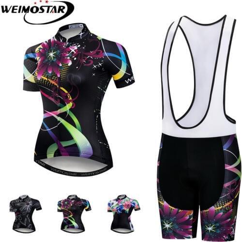 Weimostar Team Cycling Jersey Womens Black Set Ropa Ciclismo Youth Cycling Clothing MTB Bike Bicycle Shirt Tops Bib Shorts Suit