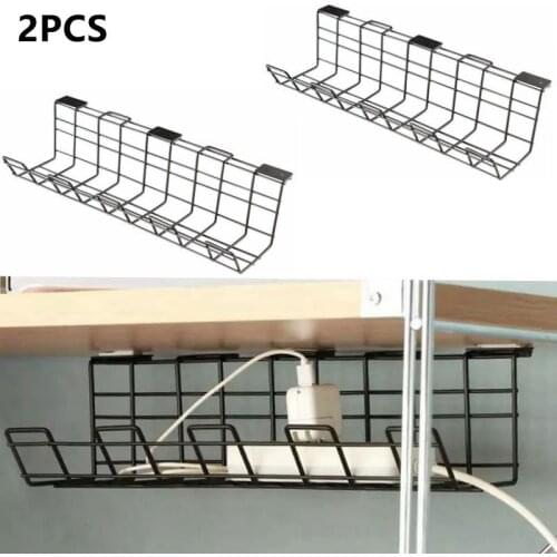 2PC Under Desk Cable Management Tray Wire Cord Power Strip Adapter Organizer Metal Shelf Holder for Home Livingroom Storage Rack