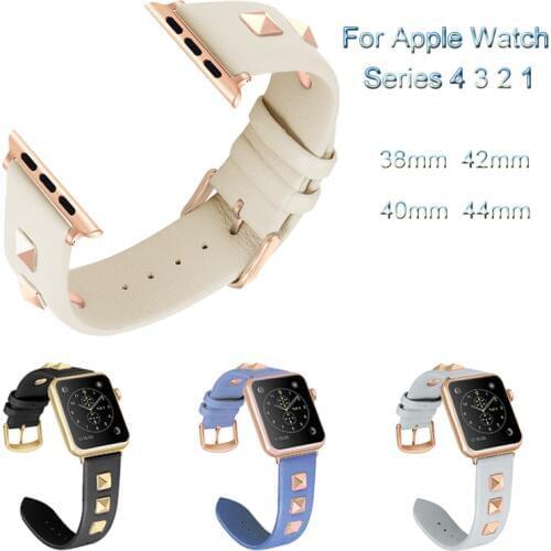 Rivet Style Leather Strap For Apple Watch 4 3 2 1 Bracelet Band For iwatch 44mm 40mm 38mm 42mm Luxury Loop Watchband Accessories