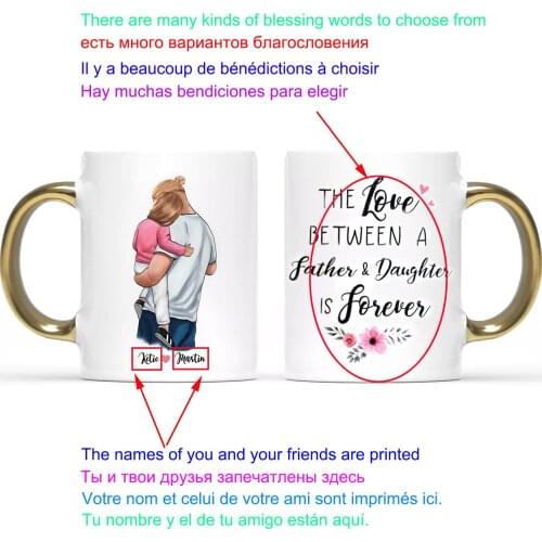 Personalized coffee mugs Creative DIY Mug Father and Daughter Love Forever White Coffee Mugs Cup Fathers Day Christmas Gift