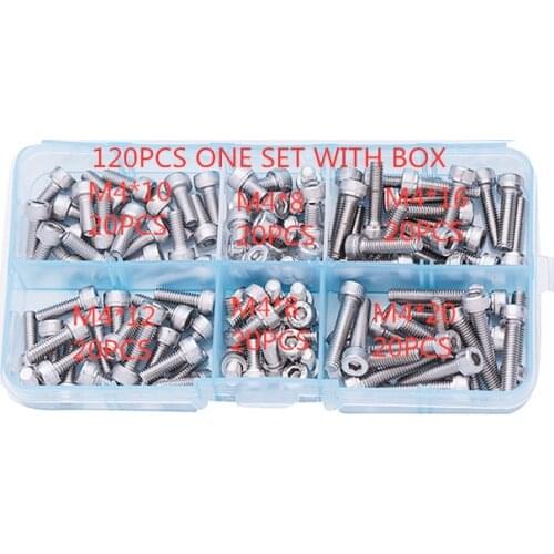 120Pcs/set DIN912 M4 304 Stainless Steel Hexagon Socket Head Cap Screws Furniture Hex Bolts Assortment Kit