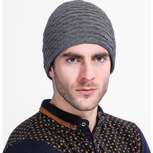 Mingjiebihuo New fashion men and women fall and winter new wool scale pattern plus velvet knit hat fold head cap thick warm