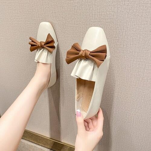 2021 Silk Butterfly-knot pleated moccasins femme ballerina cozy sneakers women shoes sweet square toe flats woman big size 40/42