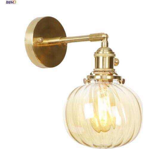 IWHD Nordic Glass Ball Wall Light Fixtures Bedroom Bathroom Mirror Edison Vintage Copper Wall Lamp Sconce Lamparas De Pared
