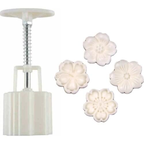 2021 New 50g Mooncake Mold 4pcs Hibiscus Cherry Stamps Hand Press Moon Cake Pastry Mould