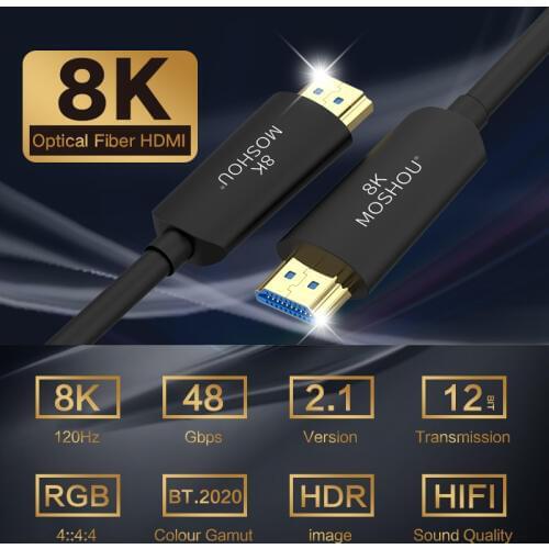Optical Fiber HDMI 2.1 Cable Ultra-HD (UHD) 8K Cable 120GHz 48Gbs with Audio & Ethernet HDMI Cord HDR 4:4:4 Lossless Cable