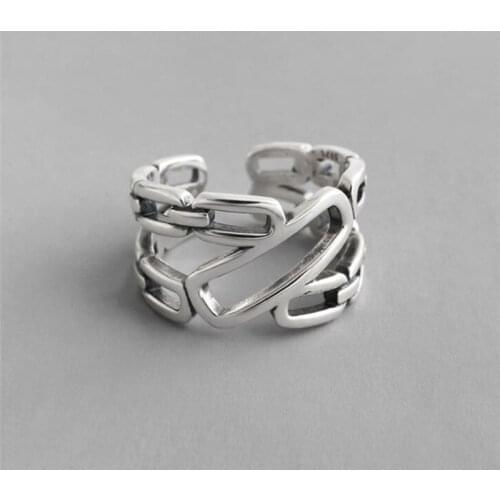 Season Gate 925 Sterling Silver Personality Geometric Punk Irregular Shape Hollow Multi-layer Adjustable Size Open Ring SR183