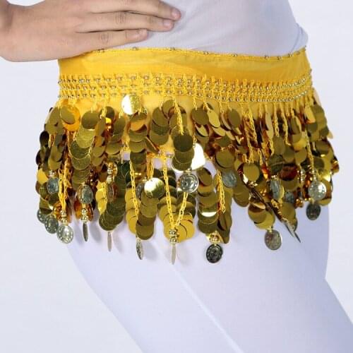 Belly Dance Indian Hip Scarf Stage Festival Wrap Skirt Dance Hip Scarf Wrap Performance Sequins Belt Coin Chiffon Waist Belt
