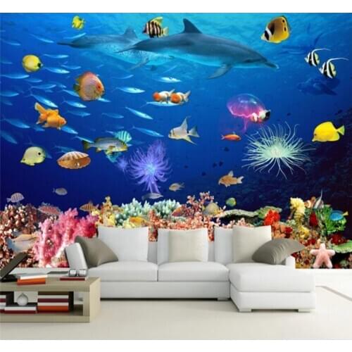 Xuesu Custom wallpaper 8D waterproof wall cloth 3D undersea world childrens room bedside background mural
