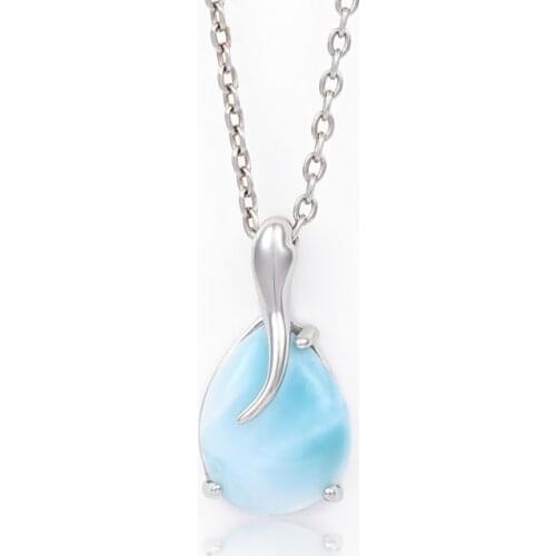 Plated Gold 925 Sterling Silver Jewelry Gifts Classic Pendant Necklace Natural Precious Larimar Retro Woman Oval Charm