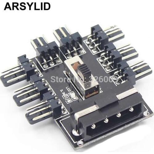 ARSYLID Fan Hub Computer SATA D-4P 1 to 8 Multi Splitter Cooler Cooling 3pin 12V Power Socket Adapter 2 Level Speed Controller
