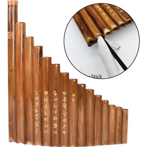 Handmade Left Hand Pan Flute 15 Pipes G Key Panpipes Musical Woodwind Instrument w/ Cleaning Tool for Beginner Gift