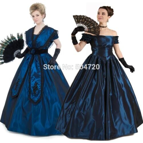 Tailored!Retro Blue Taffeta Vintage costumes Victorian dresses 1860s Civil War dress Halloween cosplay scarlett dress HL-160