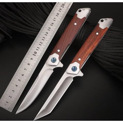 Outdoor Tactical Self Defense Knife Portable Stainless Steel Hunting Knife Sandalwood Handle Utility EDC Rescue Tools