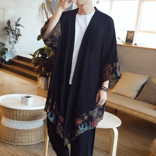 Traditional Chinese Clothing For Male Cheongsam Embroidery Kimono Cardigan Men Tang Suit Oriental Clothes Kimono Kung Fu TA1941