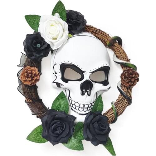 Halloween Death Skull Garland Hanging Decoration For Home Rattan Wall Door Home Party Scary Rose Skull Outdoor Shopping Wreath