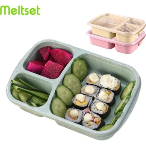 Japanese Lunch Box Reusable Wheat Straw Plastic Food Containers For Sushi Fruit Storage Box Kids Lunch Bento Box