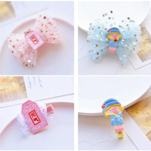 10pcs/Lot Polka Dots Mesh Hair Bows Hair Clips For Girls Kids Handmade Lovely Sweet Pink/Blue Bowkont Hairpins Hair Accessories