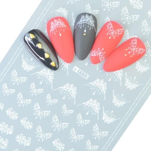 1 Sheet White Flower Lace Mix Patterns Necklace 3D Nail Sticker Nail Art Ultra thin Back Gummed Decal Tips Wraps DIY Decorations
