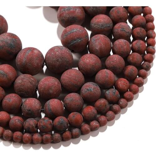 1strand/lot Natural Stone Dull Polish Matte Sesame Red Brecciated Jaspers Bead Round Loose Spacer Beads For DIY Jewelry Making