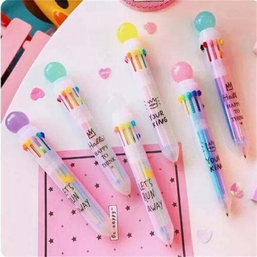12/24Pcs Set Kawaii 10 Multi Colors Ballpoint Pen Spinning 0.5mm Crown Ball Point Pens Cute Office School Writing Pen Stationery