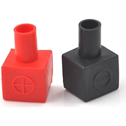 New 2pcs/set 13 x 14mm Red Black Universal Square Motorcycle Battery Terminals Rubber Covers