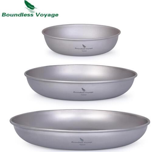 Boundless Voyage 3pcs Ultralight Titanium Pan Camping Pan Dish with Mesh Bag Outdoor Camping Tableware Cookware Mess Kit 167g