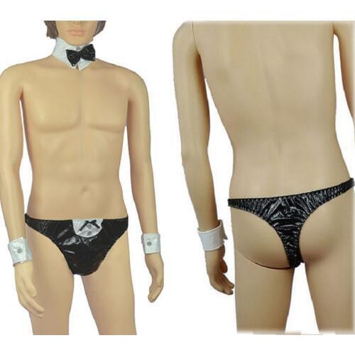 Sets of 4 Brand mens sexy underwear hot erotic Waiter Costume Cosplay Bow Tie Collar thongs