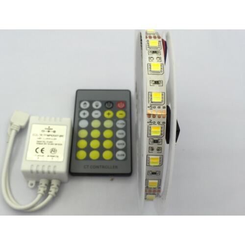 5M DC12V Double Color SMD 5025 White+Warm White Flexible LED Light strip+ IR 24Key Color Temperature Controller
