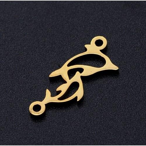 5pcs/lot Playing Dolphin diy Connector Charms Wholesale 100% Stainless Steel Factory Sale Jewelry Supplies High Polished