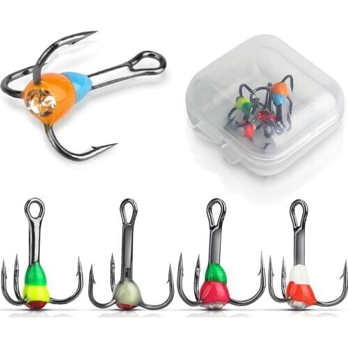 5pcs/lot Size 8/10/12/14 Three Anchor Hook Drill Hook Color Rubber Ice Hook Winter Fishing Hook