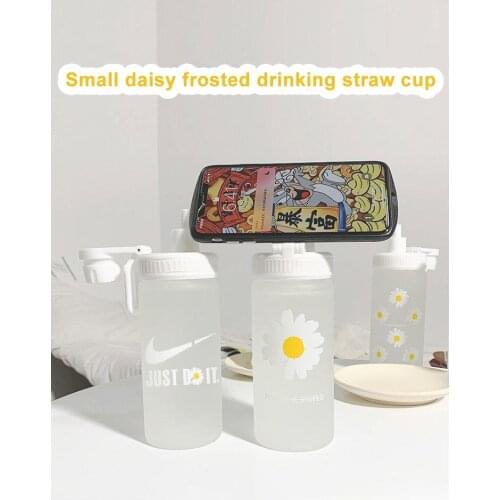 500ml Kawaii Small Daisies Milk Water Bottle With Straw Portable Leakproof Frosted Glass Fashion Cute Drinking Coffee Cup