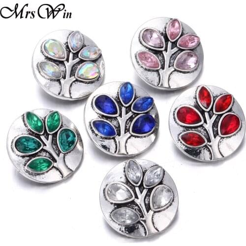 6pcs/lot 2019 New Tree of Life Snap Button Jewelry Rhinestone Flower 18mm Snap Buttons Fit Snap Bracelet Necklace for Women