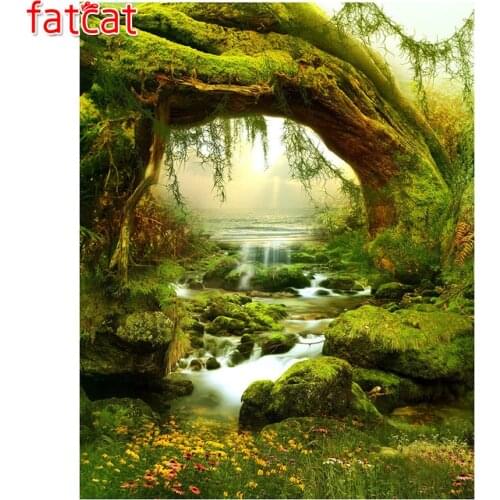 FATCAT Diamond Painting Fairy scenic Diamond Embroidery green forest Brook DIY 5D Fantasy Full mosaic Crystal Wall art AE341