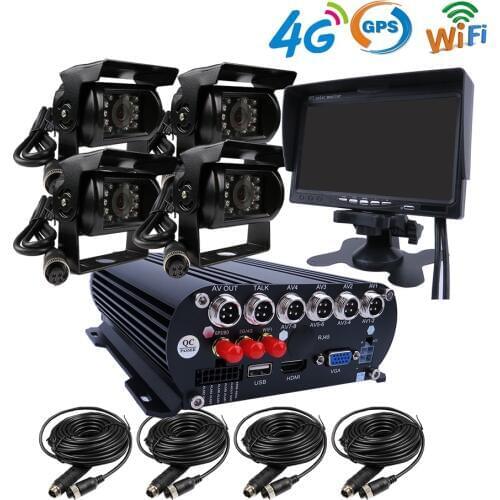 4CH 4G GPS WIFI 1080P 3TB HDD Mobile Vehicle Car DVR Video Recorder System SONY IP69 Rear Side Front Camera for Truck Van Bus RV