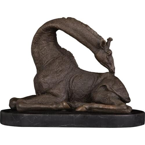 Lying Giraffe Bronze Statue sculpture Wildlife Animal Figurine Art for Indoor Children Room Decor Ornament