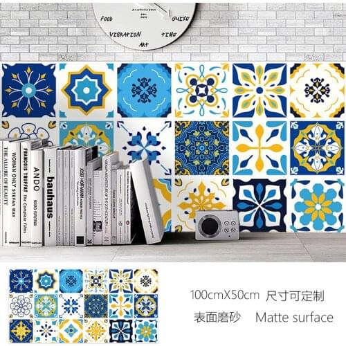 Colorful Floral Pattern Matte Tiles Sticker Transfers Covers For Kitchen Washbasin Home Renovation Floor Peel & Stick Wallpaper