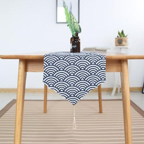 Japanese-style Double-layer Cotton Tea Table Fabric Dining Table Decor coffe Table Wave Ripple Plaid Tea Plate Pad Table Runners